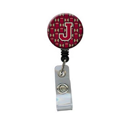 CAROLINES TREASURES Letter J Football Garnet and Gold Retractable Badge Reel CJ1078-JBR